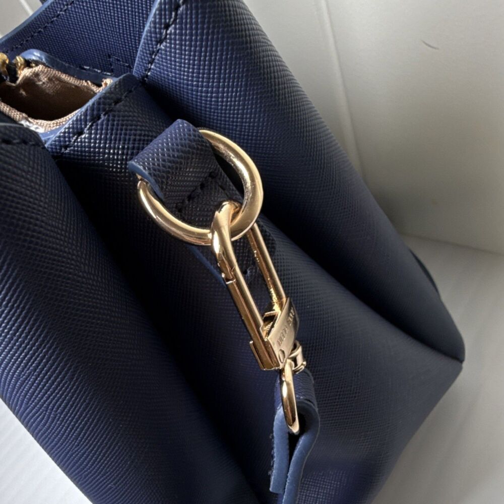 Anne Klein Navy Blue Satchel Gold Hardware Detachable Adjustable Strap Pockets - Picture 4 of 13